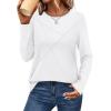 imageXIEERDUO Long Sleeve Shirts for Women Business Casual Tops Trendy Crewneck Fall T Shirts Pleated Loose FitA White