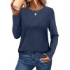 imageXIEERDUO Long Sleeve Shirts for Women Business Casual Tops Trendy Crewneck Fall T Shirts Pleated Loose FitBlue