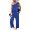 imageXIEERDUO Two Piece Sets for Women Summer Vacation Travel Outfits V Neck Lounge Matching SetsBlue