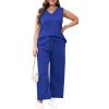 imageXIEERDUO Two Piece Sets for Women Summer Vacation Travel Outfits V Neck Lounge Matching SetsBlue