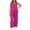 imageXIEERDUO Two Piece Sets for Women Summer Vacation Travel Outfits V Neck Lounge Matching SetsHot Pink