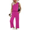 imageXIEERDUO Two Piece Sets for Women Summer Vacation Travel Outfits V Neck Lounge Matching SetsHot Pink