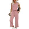 imageXIEERDUO Two Piece Sets for Women Summer Vacation Travel Outfits V Neck Lounge Matching SetsPink