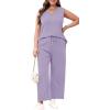 imageXIEERDUO Two Piece Sets for Women Summer Vacation Travel Outfits V Neck Lounge Matching SetsPurple