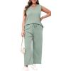 imageXIEERDUO Two Piece Sets for Women Summer Vacation Travel Outfits V Neck Lounge Matching SetsSage Green