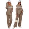 imageXIEERDUO Womens 2 Piece Lounge Sets Side Slit Outfits Wide Leg Tracksuit Comfy Loungewear Fashion Sweatsuit S3XLZ Coffe White