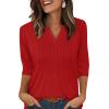 imageXIEERDUO Womens 34 Sleeve Tops 2025 VNeck Summer Outfits Casual Pleated Shirts Blouses Beach Vacation Fall Fashion ClothesAred