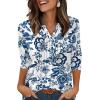 imageXIEERDUO Womens 34 Sleeve Tops 2025 VNeck Summer Outfits Casual Pleated Shirts Blouses Beach Vacation Fall Fashion ClothesFwhite Tribal Blue Floral
