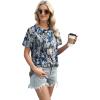 imageXIEERDUO Womens Summer Tops 2025 Pleated Round Neck Short Sleeve Shirts Business CasualZ Multi Blue