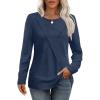 imageXIEERDUO Long Sleeve Shirts for Women Business Casual Tops Trendy Crewneck Fall T Shirts Pleated Loose FitBlue