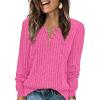 imageXIEERDUO Sweater for Women Long Sleeve Henley Shirts Tunic Tops to Wear with Leggings crew neck Sweaters Trendy 2024Hot Pink