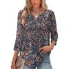imageXIEERDUO Womens 34 Sleeve Tops 2025 VNeck Summer Outfits Casual Pleated Shirts Blouses Beach Vacation Fall Fashion ClothesFdark Blue Floral