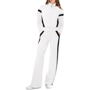 imageXIEERDUO Lounge Sets for Women 2025 Sweatsuit 2 Piece Outfits Sweatshirt Wide Leg Sweatpant Tracksuit Matching SetWhiteblack