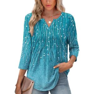 imageXIEERDUO Womens 34 Sleeve Tops 2025 VNeck Summer Outfits Casual Pleated Shirts Blouses Beach Vacation Fall Fashion ClothesFblue Gradient