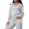 imageXIEERDUO Lounge Sets For Women 2025 Half Zip Sweatshirt And Wide Leg Sweatpant 2 Piece Outfits Sweatsuit Tracksuit11grey