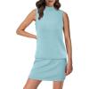 imageXIEERDUO Two Piece Skirt Sets for Women Summer Beach Vacation Outfits Mock Neck Tops Tennis Skirt Lounge Matching SetsAqua Blue