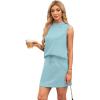 imageXIEERDUO Two Piece Skirt Sets for Women Summer Beach Vacation Outfits Mock Neck Tops Tennis Skirt Lounge Matching SetsAqua Blue