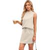 imageXIEERDUO Two Piece Skirt Sets for Women Summer Beach Vacation Outfits Mock Neck Tops Tennis Skirt Lounge Matching SetsBeige