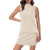 imageXIEERDUO Two Piece Skirt Sets for Women Summer Beach Vacation Outfits Mock Neck Tops Tennis Skirt Lounge Matching SetsBeige