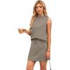 imageXIEERDUO Two Piece Skirt Sets for Women Summer Beach Vacation Outfits Mock Neck Tops Tennis Skirt Lounge Matching SetsCoffee