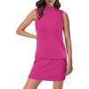 imageXIEERDUO Two Piece Skirt Sets for Women Summer Beach Vacation Outfits Mock Neck Tops Tennis Skirt Lounge Matching SetsHot Pink