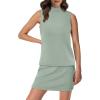 imageXIEERDUO Two Piece Skirt Sets for Women Summer Beach Vacation Outfits Mock Neck Tops Tennis Skirt Lounge Matching SetsMint Green