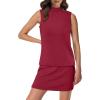 imageXIEERDUO Two Piece Skirt Sets for Women Summer Beach Vacation Outfits Mock Neck Tops Tennis Skirt Lounge Matching SetsRed