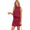 imageXIEERDUO Two Piece Skirt Sets for Women Summer Beach Vacation Outfits Mock Neck Tops Tennis Skirt Lounge Matching SetsRed