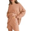 imageXIEERDUO Womens Sweater Sets 2 Piece Outfits Shorts Athleisure Lounge Wear Fall Fashion 2024Wkhakipink