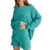 imageXIEERDUO Womens Sweater Sets 2 Piece Outfits Shorts Athleisure Lounge Wear Fall Fashion 2024Ybluegreen
