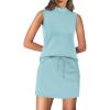 imageXIEERDUO Two Piece Skirt Sets for Women Summer Beach Vacation Outfits Mock Neck Tops Tennis Skirt Lounge Matching SetsAqua Blue