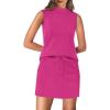 imageXIEERDUO Two Piece Skirt Sets for Women Summer Beach Vacation Outfits Mock Neck Tops Tennis Skirt Lounge Matching SetsHot Pink