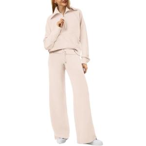 imageXIEERDUO Lounge Sets For Women 2025 Half Zip Sweatshirt And Wide Leg Sweatpant 2 Piece Outfits Sweatsuit TracksuitKangarooapricot