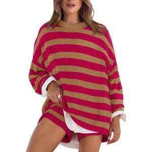 imageXIEERDUO Womens Sweater Sets 2 Piece Outfits Shorts Athleisure Lounge Wear Fall Fashion 2024Fhotpinkbrown