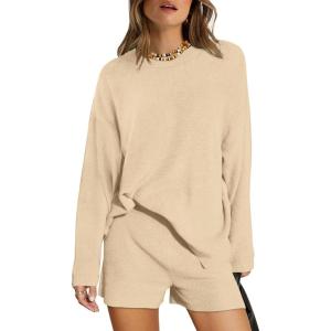 imageXIEERDUO Womens Sweater Sets 2 Piece Outfits Shorts Athleisure Lounge Wear Fall Fashion 2024Uapricot