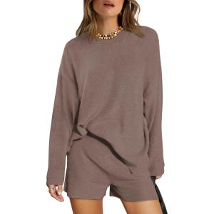 imageXIEERDUO Womens Sweater Sets 2 Piece Outfits Shorts Athleisure Lounge Wear Fall Fashion 2024Xcoffeegrey