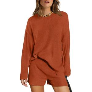 imageXIEERDUO Womens Sweater Sets 2 Piece Outfits Shorts Athleisure Lounge Wear Fall Fashion 2024Zrust