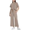 imageXIEERDUO Women Two Piece Outfits Loungewear For Women 2 Piece Set Wide Leg Pant Set Loungewear Tracksuit Khaki S
