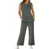 imageXIEERDUO Womens 2 Piece Outfits Crewneck Sleeveless Wide Leg Pants Matching Lounge Set Casual Summer Tracksuit Spring Loungewear S