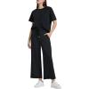 imageXIEERDUO Womens 2 Piece Outfits For Women Loose Pajamas Pullover Tops And Wide Leg Pants Lounge Sets Tracksuit Sweatsuit01black
