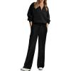 imageXIEERDUO Womens Half Zip Sweatsuits Two Piece Travel Outfits Oversized Ribbed Sweatshirts Sweatpants Lounge Sets S3XLA01black