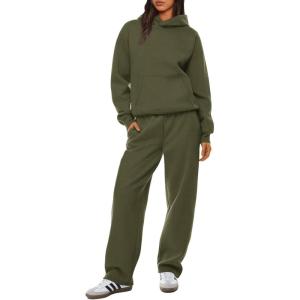 imageXIEERDUO Womens 2 Piece Outfits 2024 Sweatsuit Set Track Suits Oversized Hoodie Sweatshirts Wide Leg Sweatpants with PocketsA04brown Green