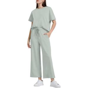 imageXIEERDUO Womens 2 Piece Outfits For Women Loose Pajamas Pullover Tops And Wide Leg Pants Lounge Sets Tracksuit Sweatsuit07light Green