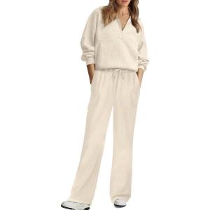 imageXIEERDUO Womens Half Zip Sweatsuits Two Piece Travel Outfits Oversized Ribbed Sweatshirts Sweatpants Lounge Sets S3XLA04apricot