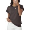 imageWomens Tops Summer Sweater Short Sleeve Shirts Dressy Casual Basic Casual Cap Sleeve Tops Beach Vacation ClothesCoffee