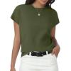 imageWomens Tops Summer Sweater Short Sleeve Shirts Dressy Casual Basic Casual Cap Sleeve Tops Beach Vacation ClothesOlive Green