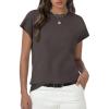 imageWomens Tops Summer Sweater Short Sleeve Shirts Dressy Casual Basic Casual Cap Sleeve Tops Beach Vacation ClothesCoffee