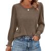 imageXIEERDUO Blouses for Women Dressy Casual Long Sleeve Shirts Fashion Clothing Puff Sleeve Tunic Tops with Smocked CuffsCcoffee