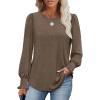 imageXIEERDUO Blouses for Women Dressy Casual Long Sleeve Shirts Fashion Clothing Puff Sleeve Tunic Tops with Smocked CuffsCcoffee