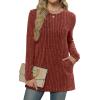 imageXIEERDUO Long Sleeve Shirts for Women Crewneck Tunic Tops Loose Fit Dressy Womens Sweaters with Pockets Fall Fashion 2025Caramel